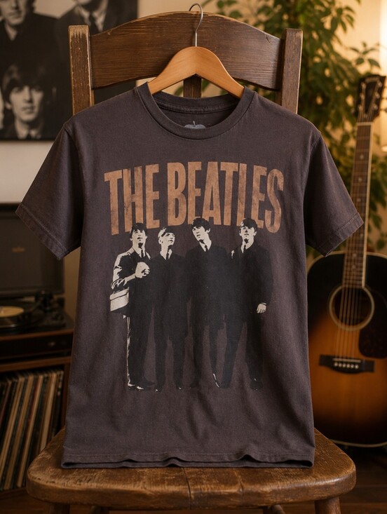 The Beatles Other - The Beatles Graphic Band T-Shirt Brown Vintage Style 2010 Apple Corps Size S